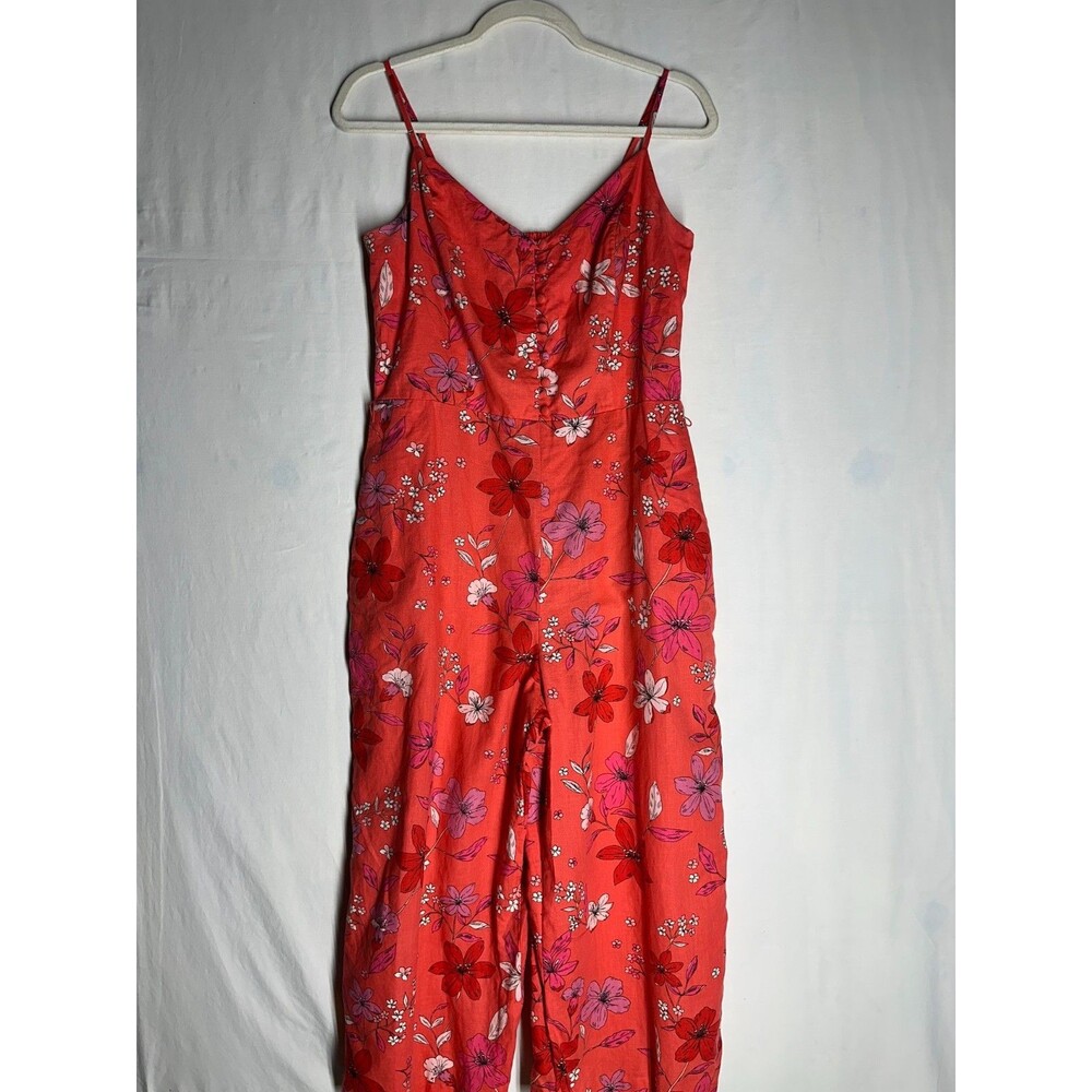 Banana Republic Linen Cotton Blend Coral Floral Jumpsuit Spaghetti Strap Size 10 - Picture 7 of 14